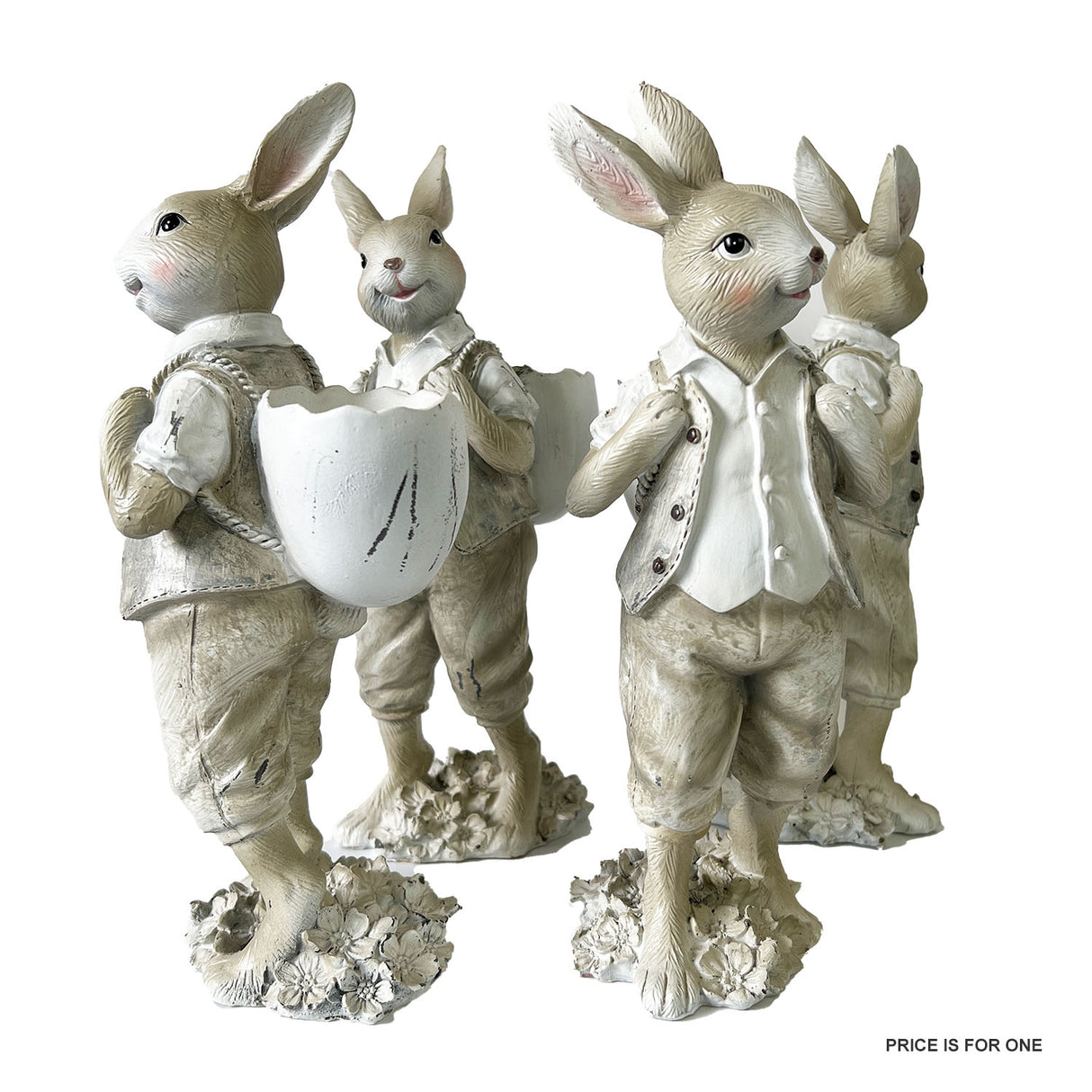 Male standing rabbit ornament in cream distressed finish, 27.3cm tall, perfect for home decor or as a charming gift.