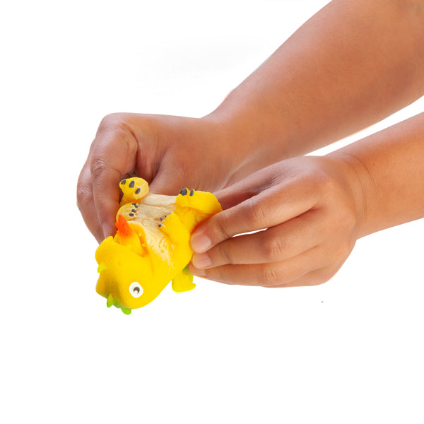 Colorful squishy baby dragons popping out of eggs, perfect for imaginative play and sensory fun. Set of 12 on blister card.