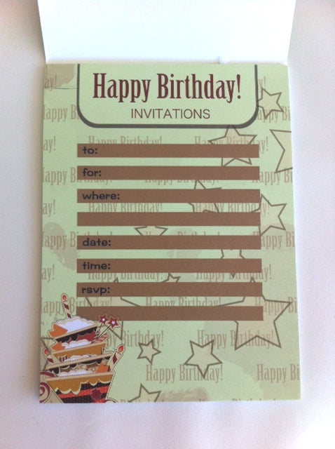 Colorful birthday party invitations in a 20-sheet pad, perfect for any age with ample writing space and charming graphics.