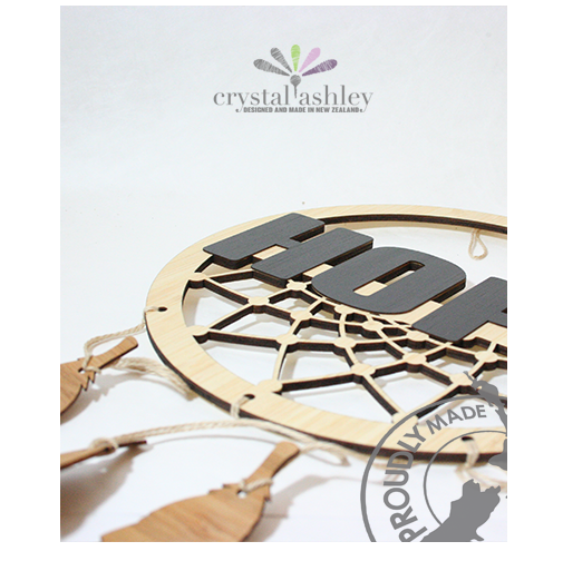 Laser cut bamboo dream catcher with one ring and three feathers, ideal for gifts and decoration.