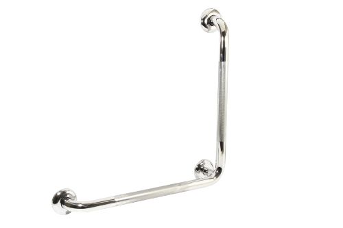 750mm x 750mm polished stainless steel grab rail with knurled grip, designed for safety and stability in tight spaces.