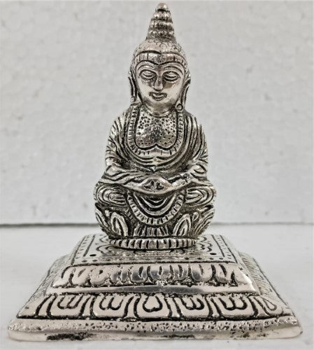 White metal square incense holder featuring a serene Buddha design, perfect for meditation and home decor.