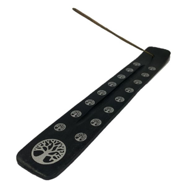Antique Black 10-inch incense holder set of 12, featuring intricate designs in polished mango wood for a serene ambiance.