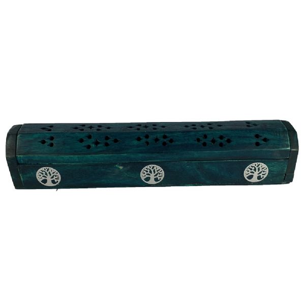 Beautiful Green Tree of Life incense holder, 12 inches long, crafted from Papri wood with storage for cones and sticks.