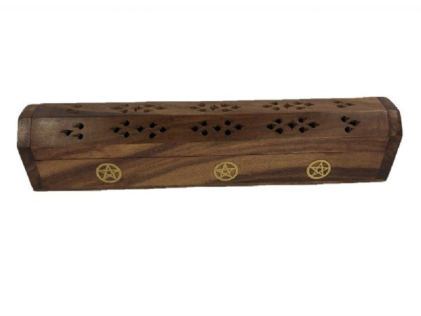 Elegant 12-inch pentacle incense burner made of Sheesham wood, perfect for meditation and creating a serene atmosphere.