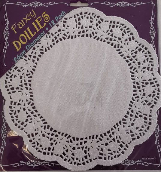 Elegant set of 12 Fancy Doilies (26 cm) for table settings, adding charm to events and home decor.