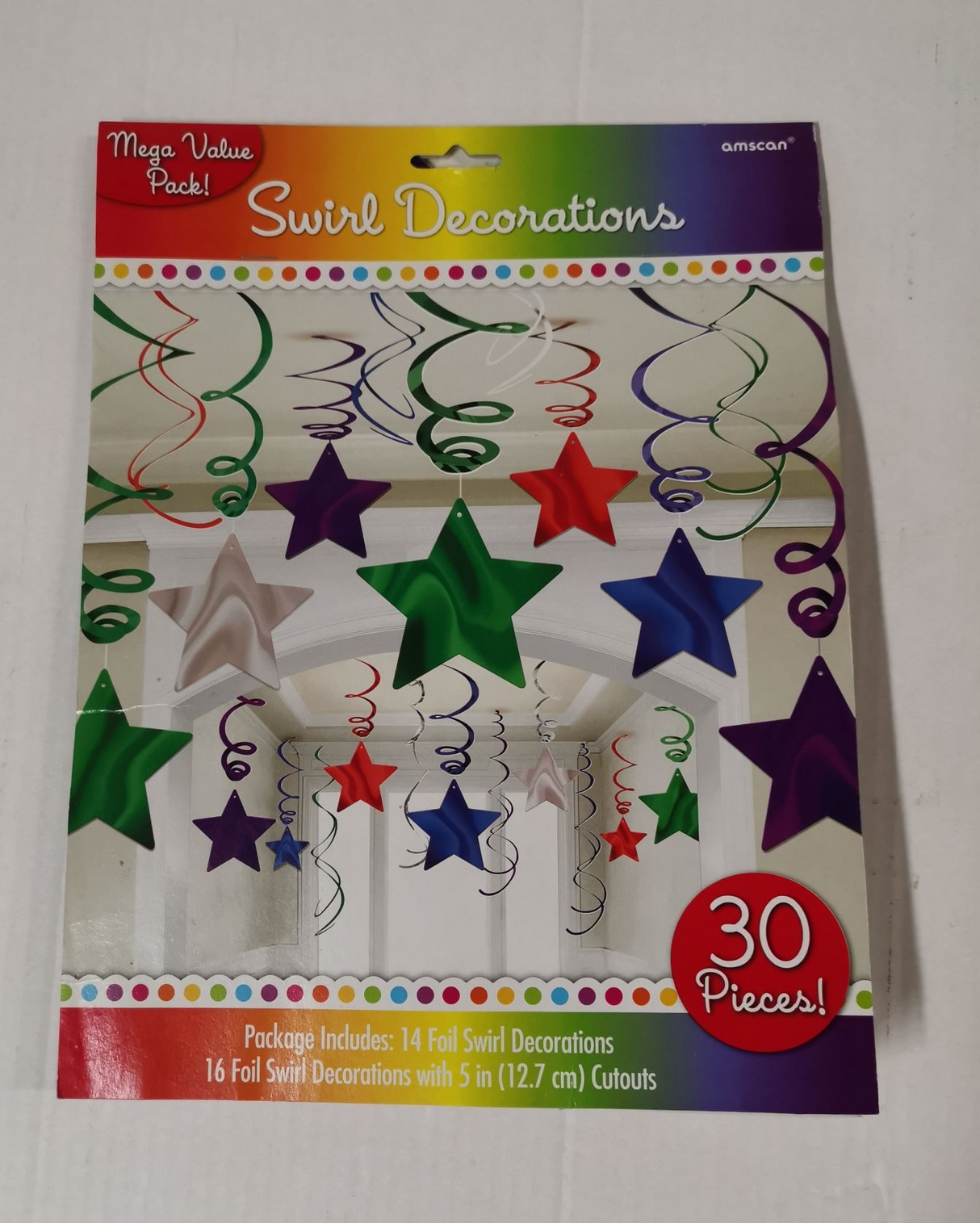 Vibrant Multi Color Mega Value Pack of 30 star swirl decorations, perfect for enhancing any festive celebration with ease.