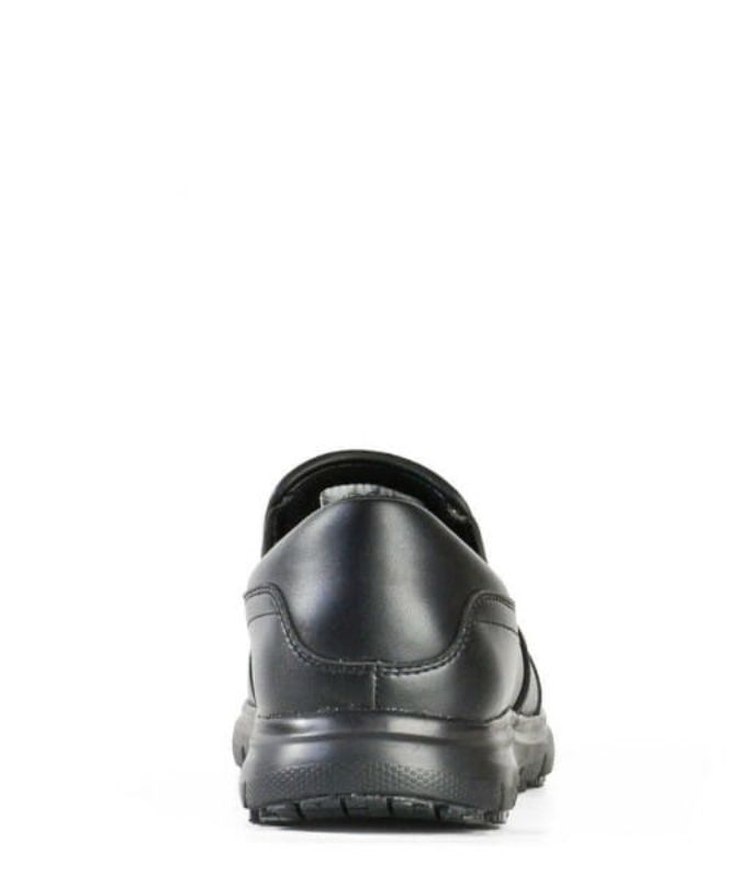 Slip-on black joggers for UK size 12, featuring slip-resistant sole with oil and heat resistance, ideal for work and leisure.