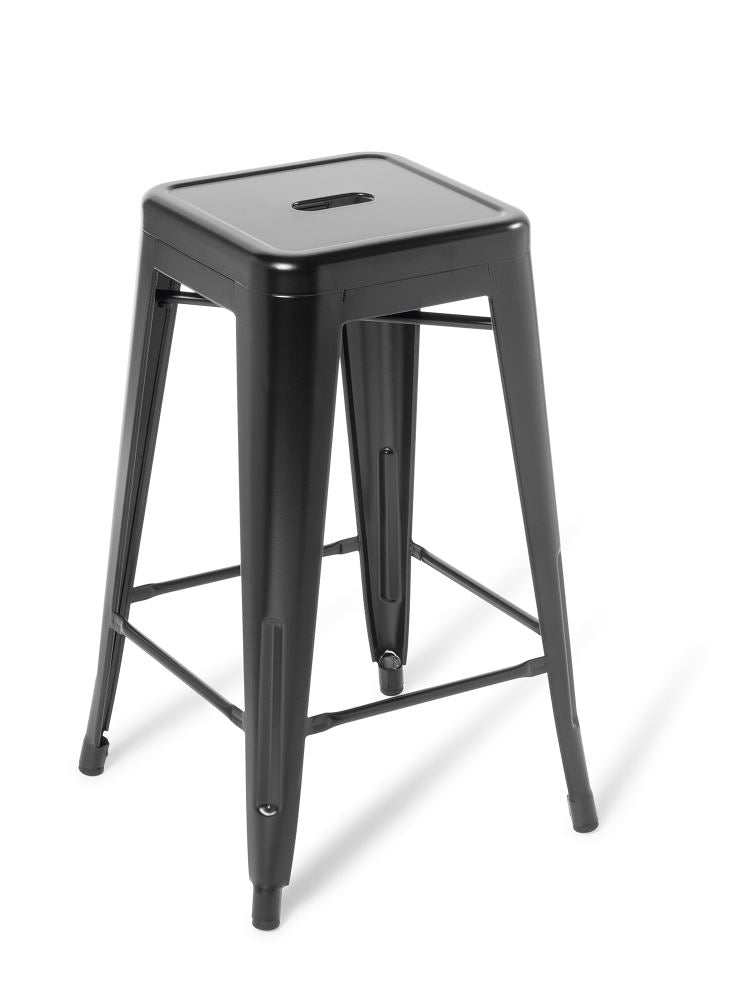 Black Industry Kitchen Stool featuring a sturdy steel frame, stackable design, and sleek finish, perfect for modern kitchens.