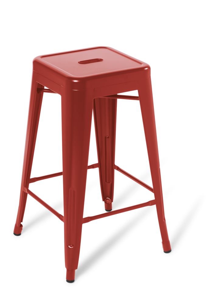 Vibrant red Industry Kitchen Stool with sturdy steel frame, stackable design, and 660mm seat height for comfort in dining spaces.