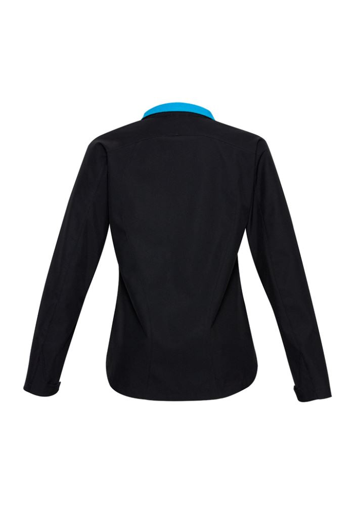 Stylish black/cyan Ladies Geneva Jacket, 2XL, featuring breathable fabric, zippered pockets, and windproof technology.