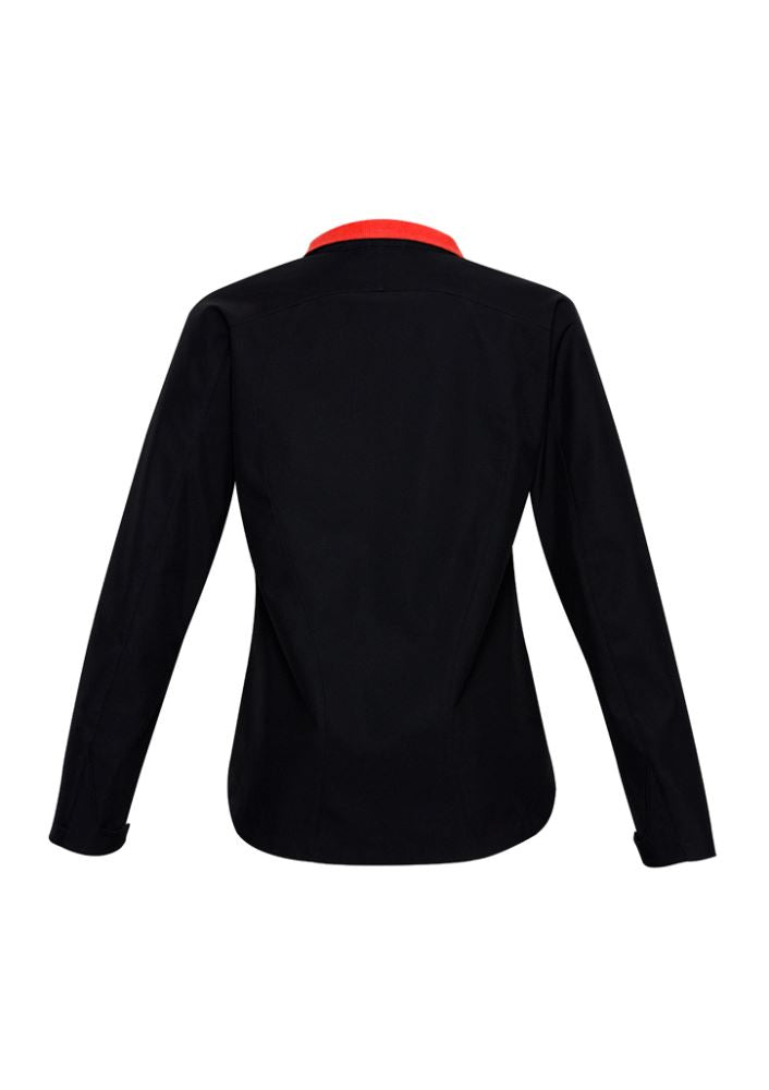 Ladies Geneva Jacket in Black/Red size XL, featuring a stand-up collar, zippered pockets, and water-repellent fabric.