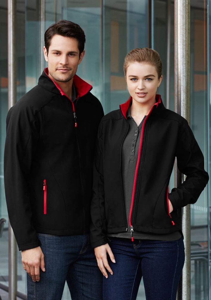 Men's Geneva Jacket in black and red, 3XL, features breathable fabric, windproof design, and stylish scalloped tail.