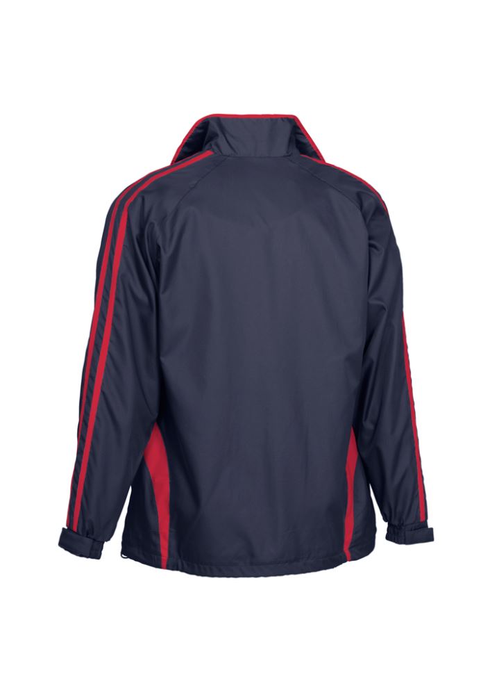 Kids Flash Track Top in Navy/Red, size 6, featuring a full zip, raglan sleeves, zippered pockets, and breathable fabric for outdoor play.