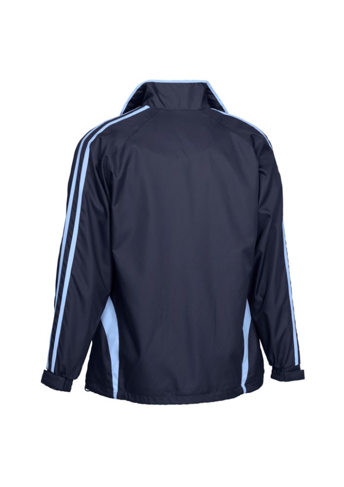 Kids Flash Track Top in Navy/Sky, Size 14, features a full zip, trendy stripes, and zippered pockets for active kids.