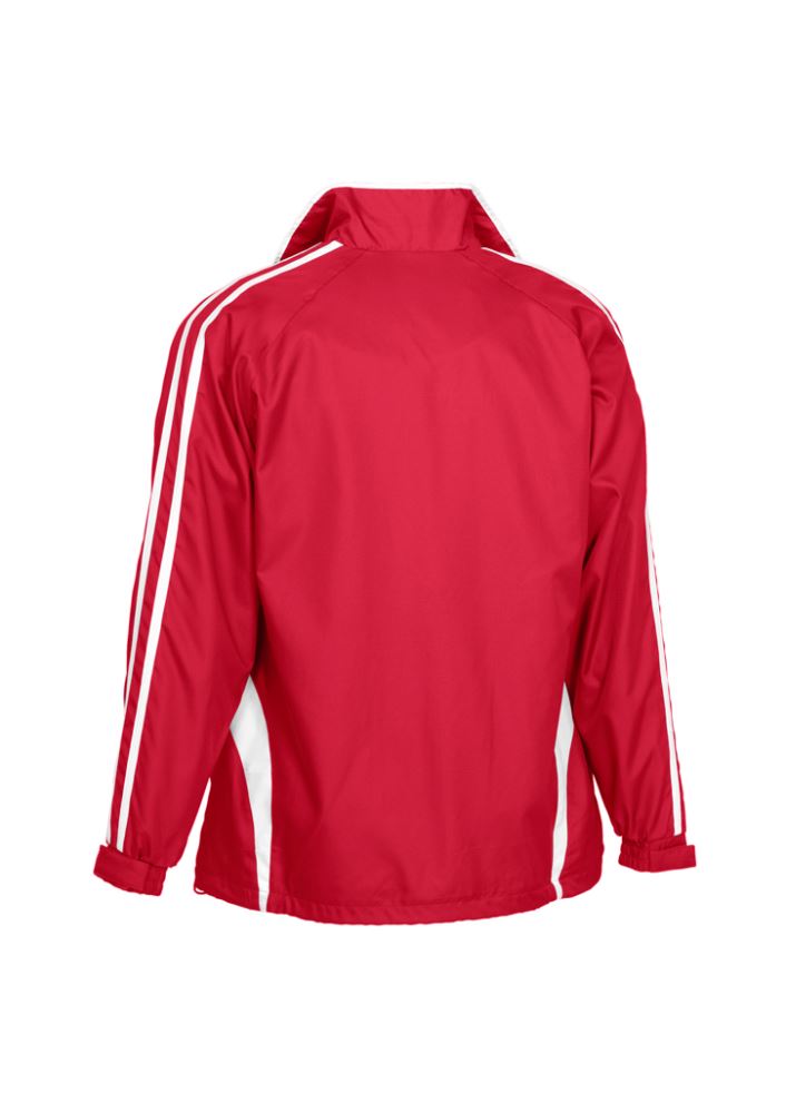 Kids Flash Track Top in red and white, size 12, featuring a full zip, raglan sleeves, and zippered pockets for active play.