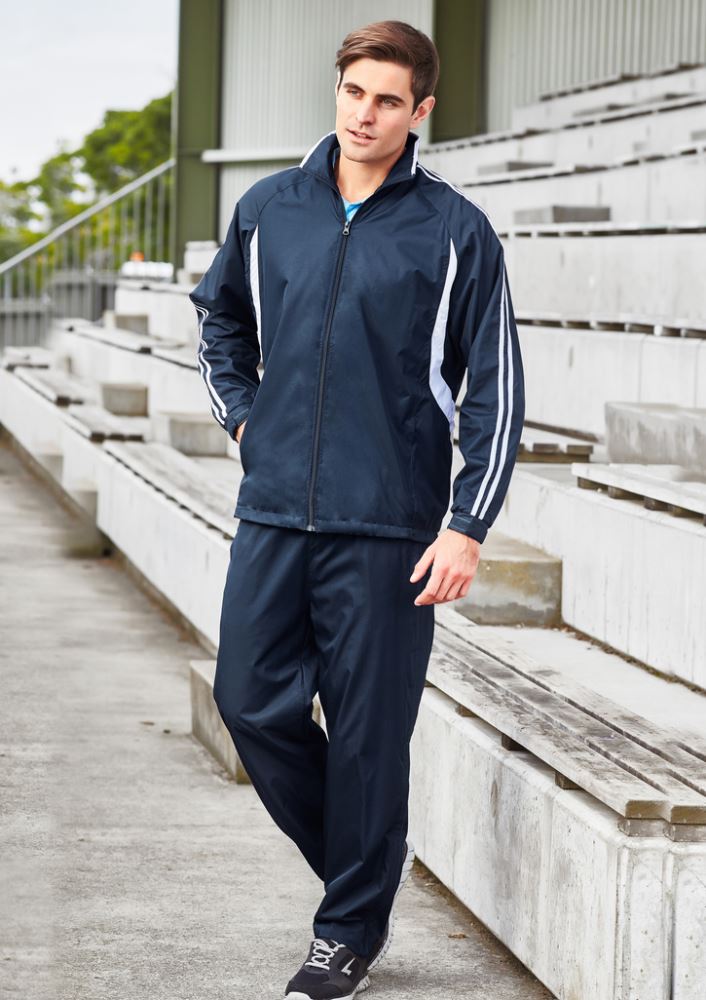Navy and red Adults Flash Track Top featuring full zip, zippered pockets, and sporty raglan sleeves, ideal for outdoor activities.