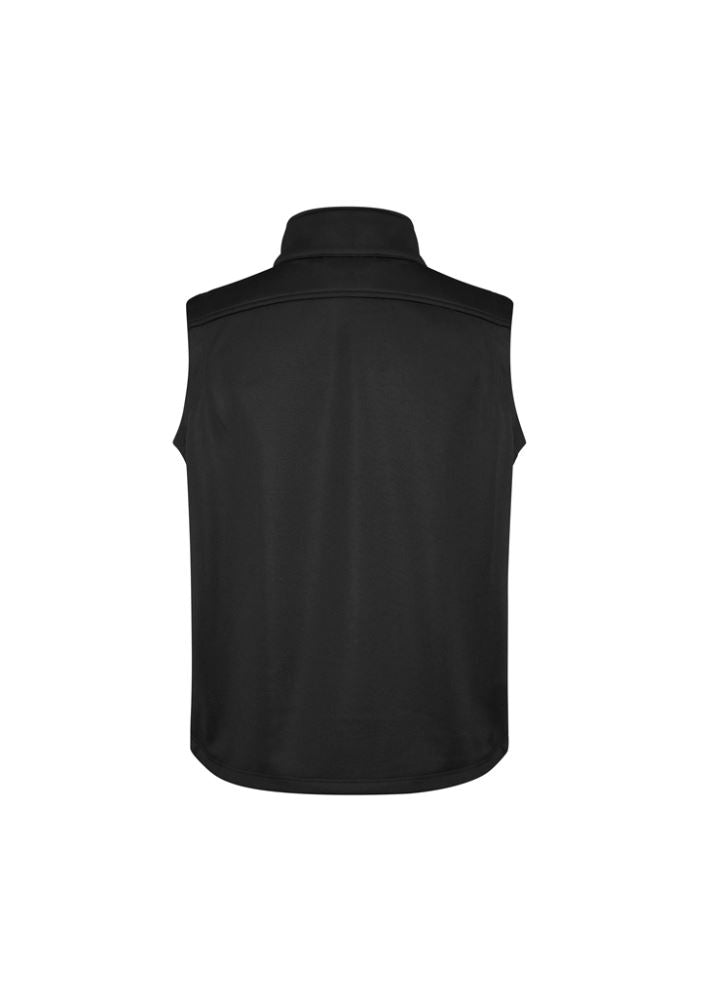 Men's Black Soft Shell Vest in 5XL with micro fleece lining, 2-way zip, and water-repellent features for outdoor comfort.