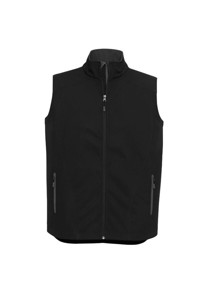 Men's Geneva Vest in Black/Graphite, Size L, with fleece lining, zippered pockets, and water-repellent fabric for active comfort.