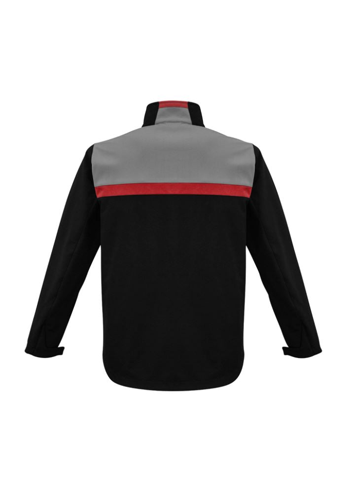 Unisex Charger Jacket in Black, Red, and Grey, featuring water repellent fabric, soft fleece lining, and zippered pockets.