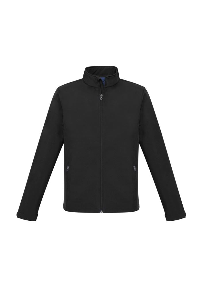 Men's 5XL Apex Lightweight Softshell Jacket in black with water repellent fabric, fleece lining, and stylish scalloped back.