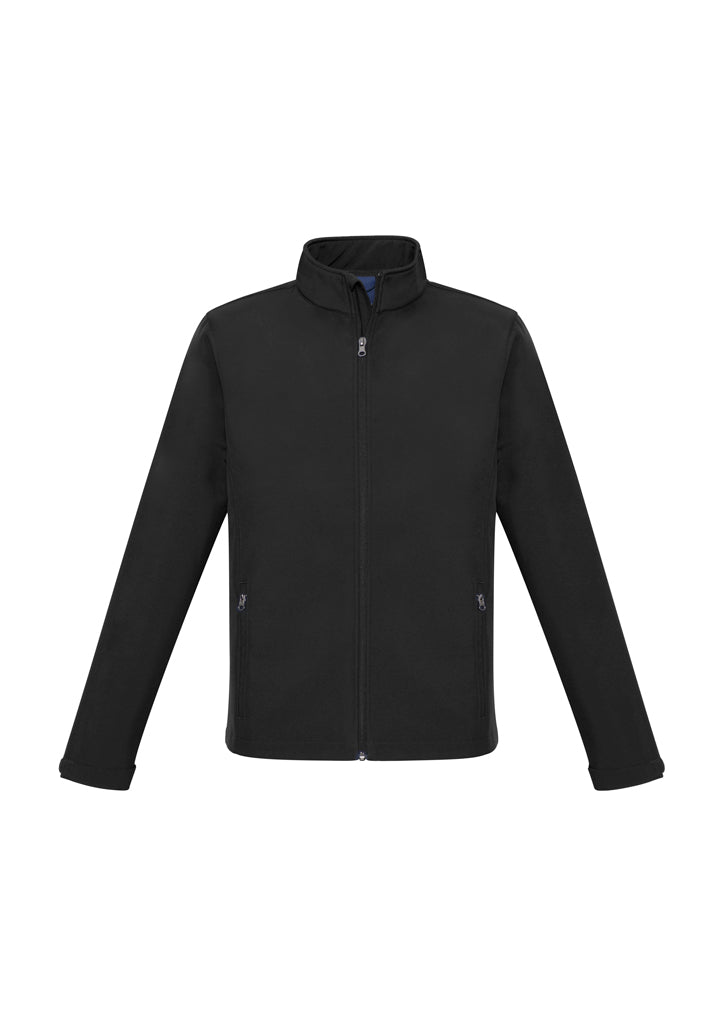 Kids Apex Jacket in black, size 14, featuring durable polyester, fleece lining, water-repellent, and wind-resistant design.