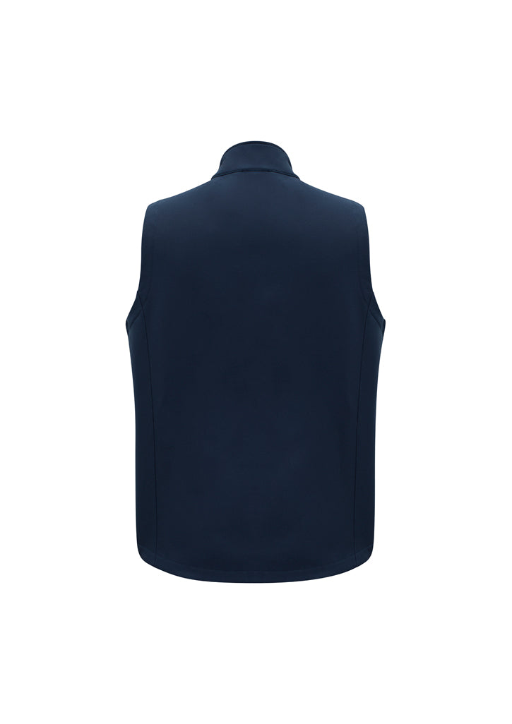 Navy men's vest from Biz Collection, size XL, featuring fleece lining, water-repellent fabric, and comfortable stand-up collar.