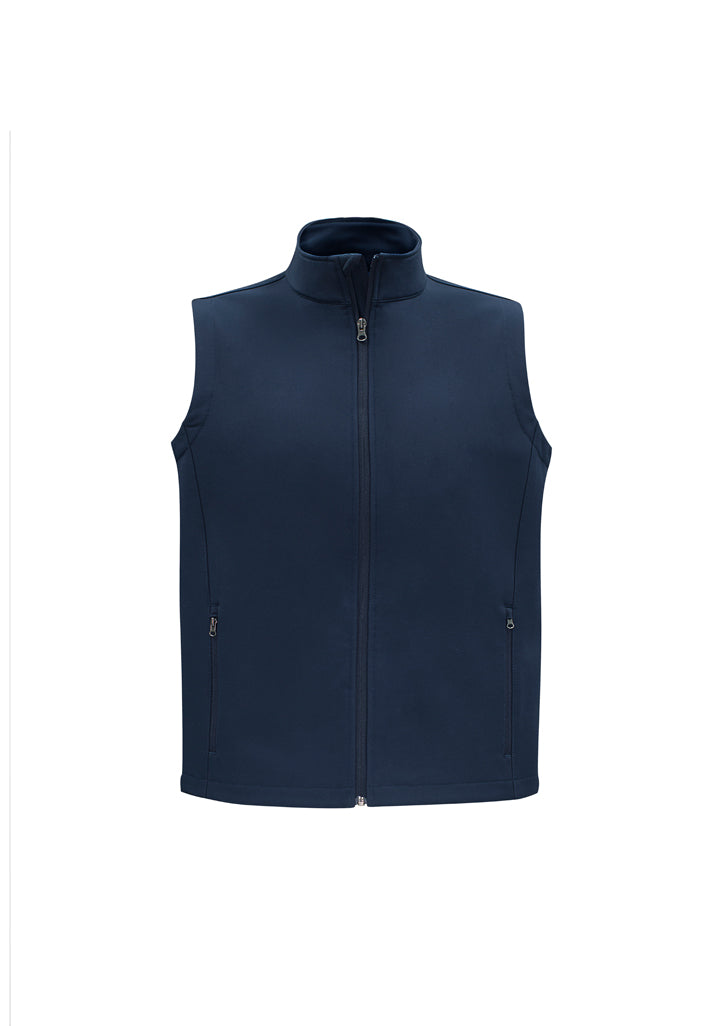 Mens Apex Vest in Navy, Size S, features a stand-up collar, textured fleece lining, and is wind-resistant for versatile wear.