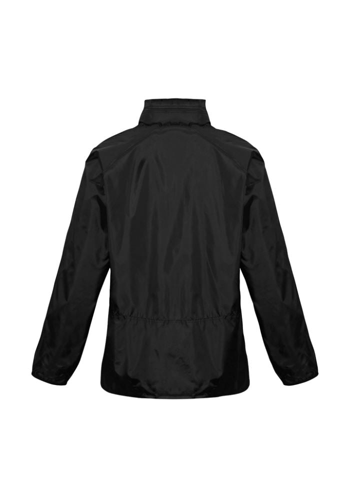 Unisex Spinnaker Jacket in black, size M, featuring lightweight polyester, breathable mesh, and concealed zippered pockets.