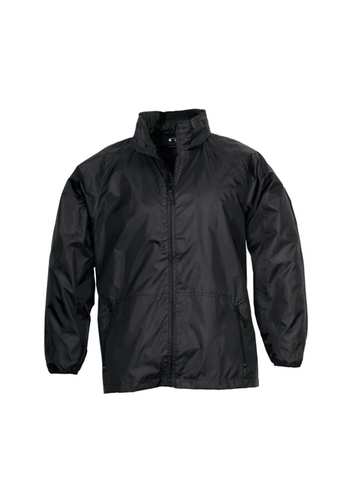 Unisex Spinnaker Jacket in Black/Black, size M, features a breathable mesh lining, adjustable hood, and zippered pockets.