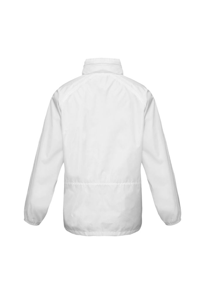 Unisex Spinnaker Jacket in white, size 2XL, featuring breathable polyester, concealed zip, hidden hood, and stylish design.