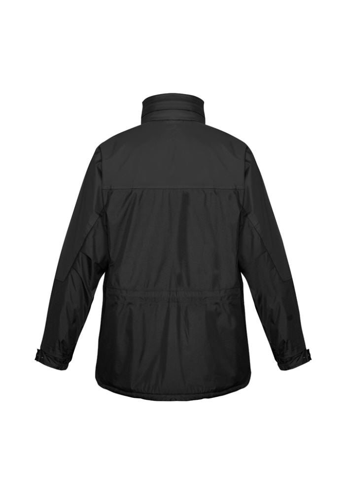 Unisex Trekka Jacket in Black, size S, featuring seam-sealed shell, fleece lining, adjustable fit, and 2-way pockets.