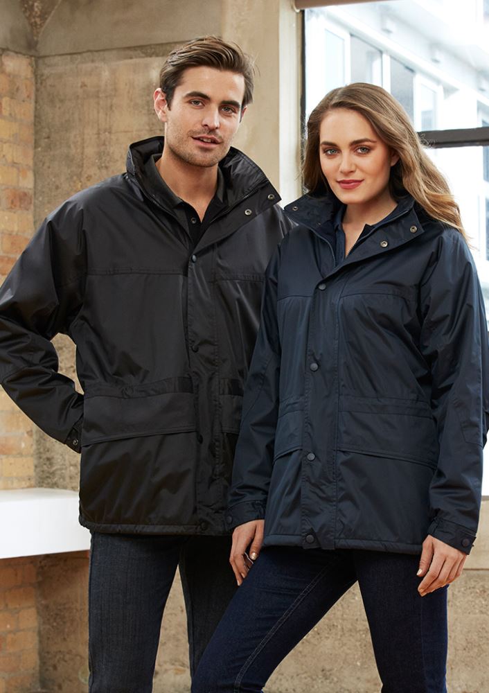 Unisex Trekka Jacket in Navy/Navy, Size L, featuring wind-resistant shell, cozy fleece lining, and adjustable features for outdoor wear.