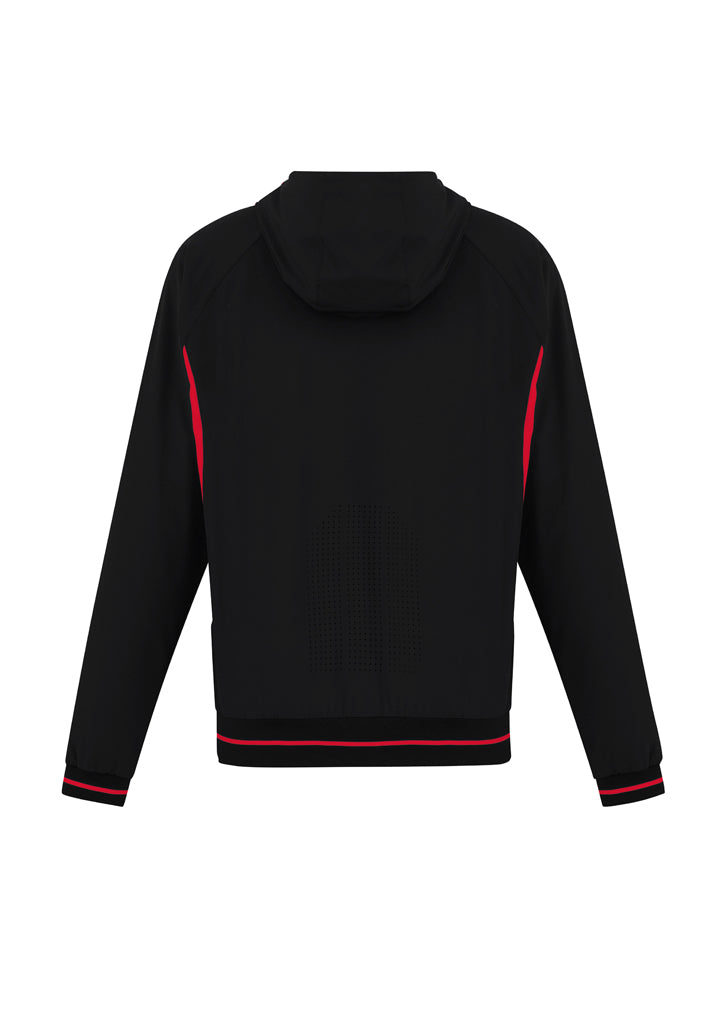 Kids Titan Jacket in Black/Red, Size 14; features stretchy fabric, hood, reflective piping, and zippered pockets for active youth.