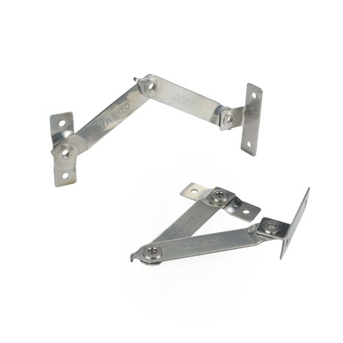Brushed stainless steel friction stay for top hung windows, featuring smooth operation and 100mm opening restriction.