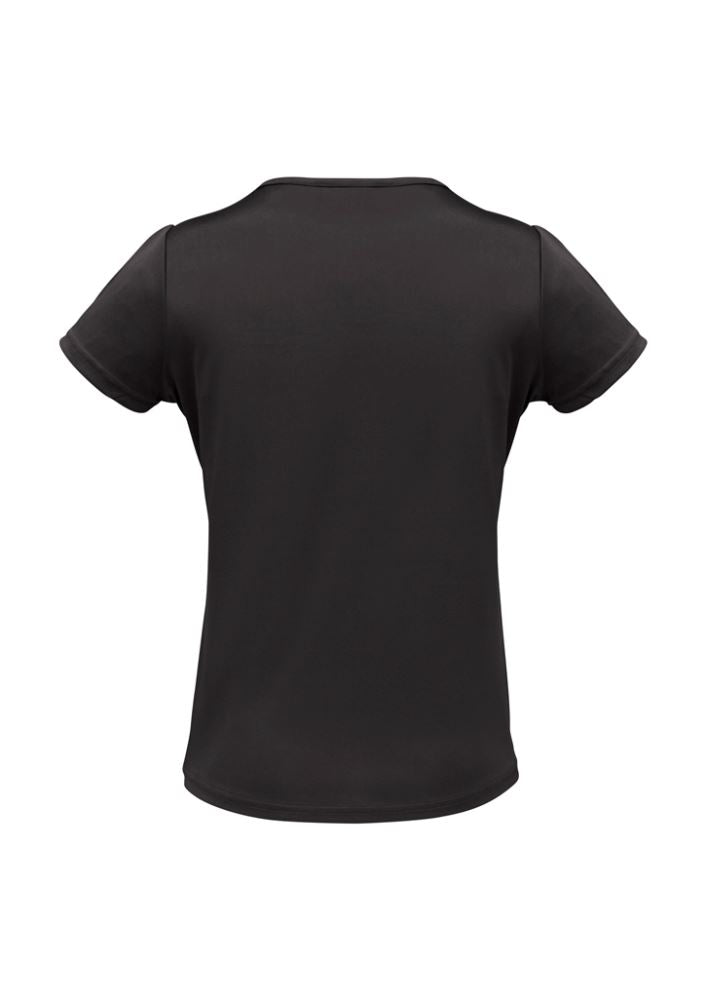 Stylish black Ladies Deco Top in Size 12, featuring a pleated neck and soft stretch fabric for effortless wear.