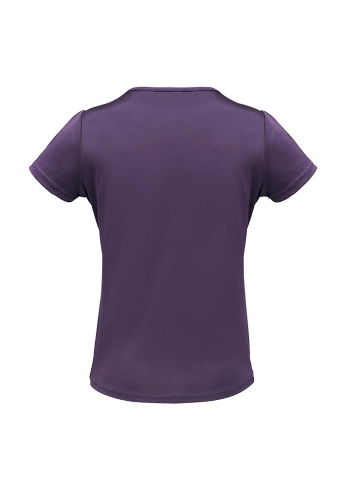 Ladies Deco Top in Grape, Size 12, featuring pleat stitched neck, soft draping fabric, and easy-care polyester for stylish comfort.