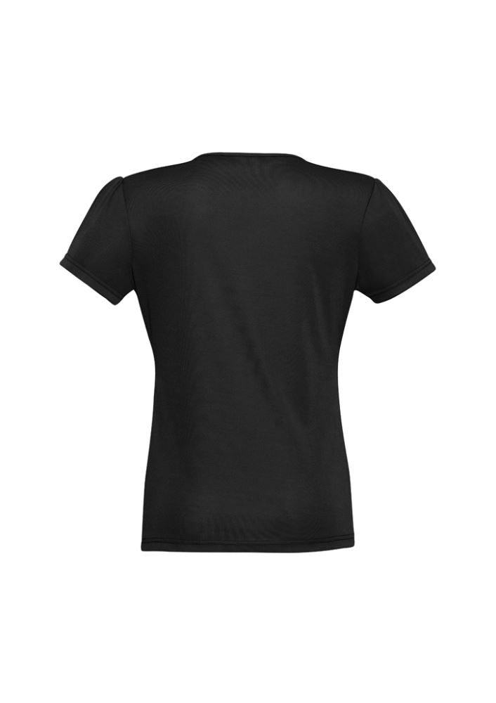 Ladies Chic Top in Black, size 22, featuring soft gathers at the neckline and a versatile straight hem for stylish comfort.