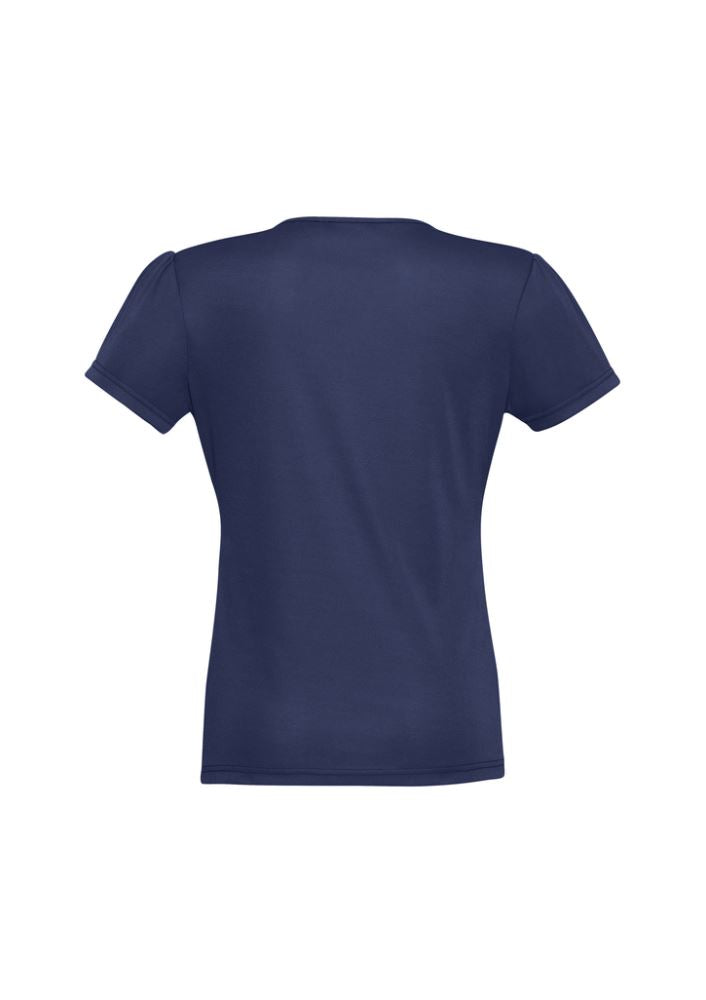 Midnight blue Ladies Chic Top, size 24, featuring soft gathers at neckline and versatile straight hem for stylish comfort.