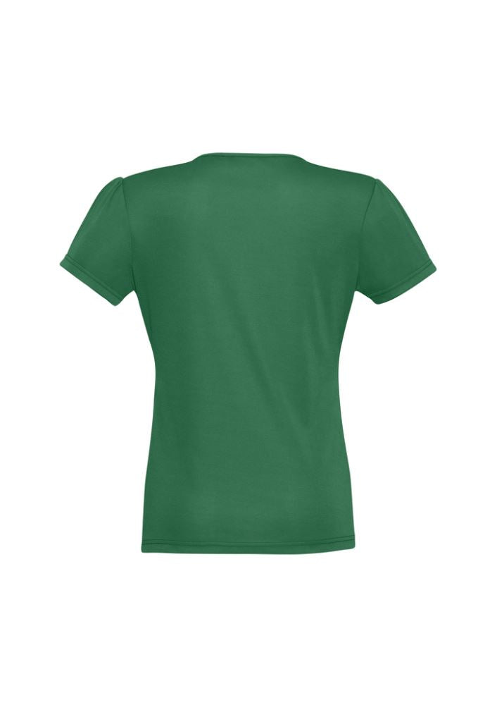 Ladies Chic Top in New Green, size 22, featuring soft gathers, stretch knit fabric, and a versatile straight hem.