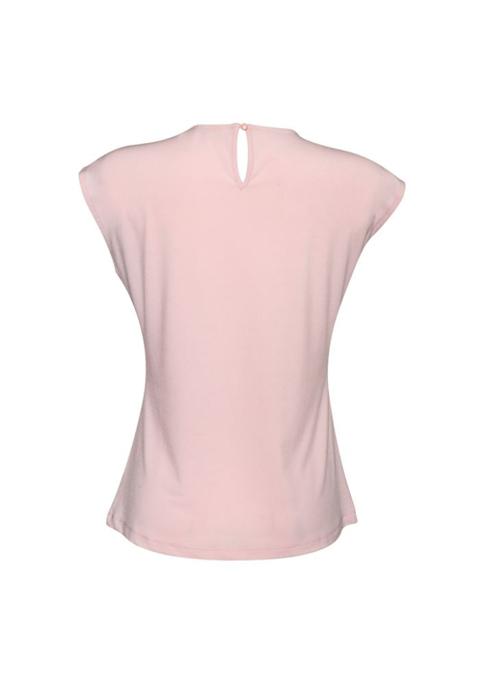 Ladies Mia Pleat Knit Top in blush pink, size 18, featuring pleat detail and soft jersey fabric for comfort and style.