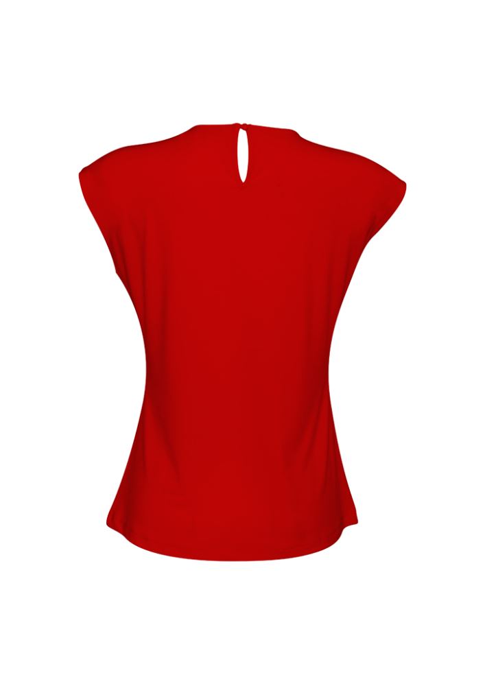Ladies red Mia Pleat Knit Top in size 18 by Biz Collection, featuring pleat detail and soft jersey fabric for comfort and style.