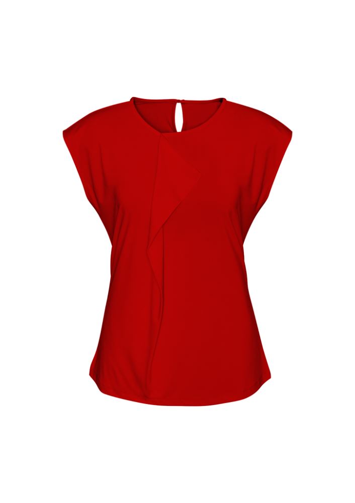 Vibrant red Ladies Mia Pleat Knit Top in size 6 featuring chic pleat detail, perfect for stylish professional and casual wear.