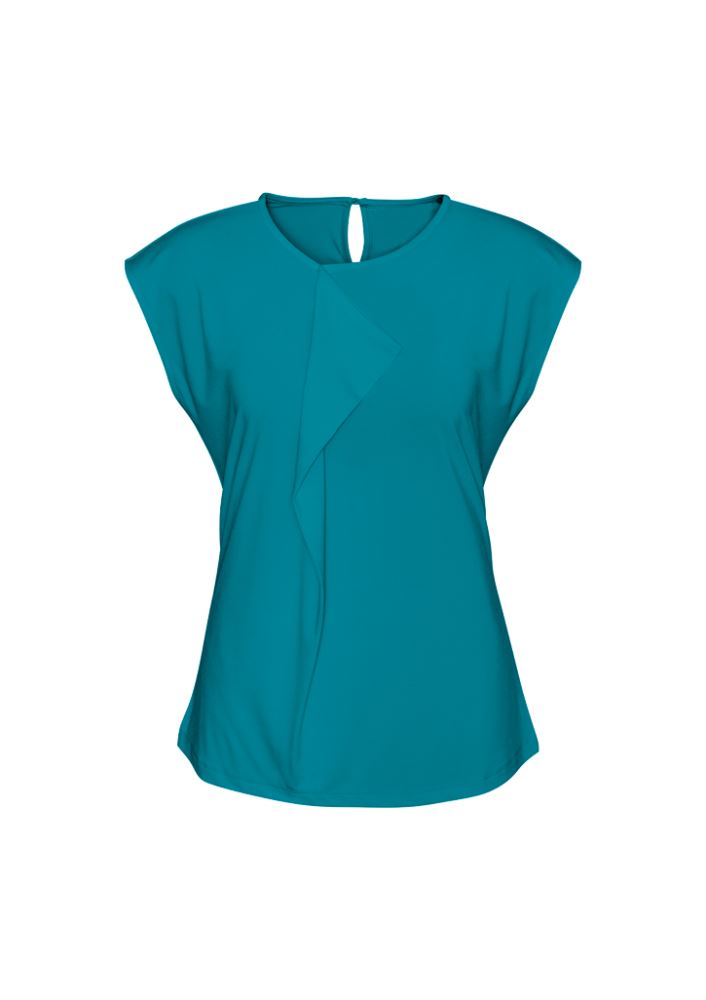 Teal pleat knit top for women, size 22, featuring elegant fold detail and soft, flattering jersey fabric from Biz Collection.