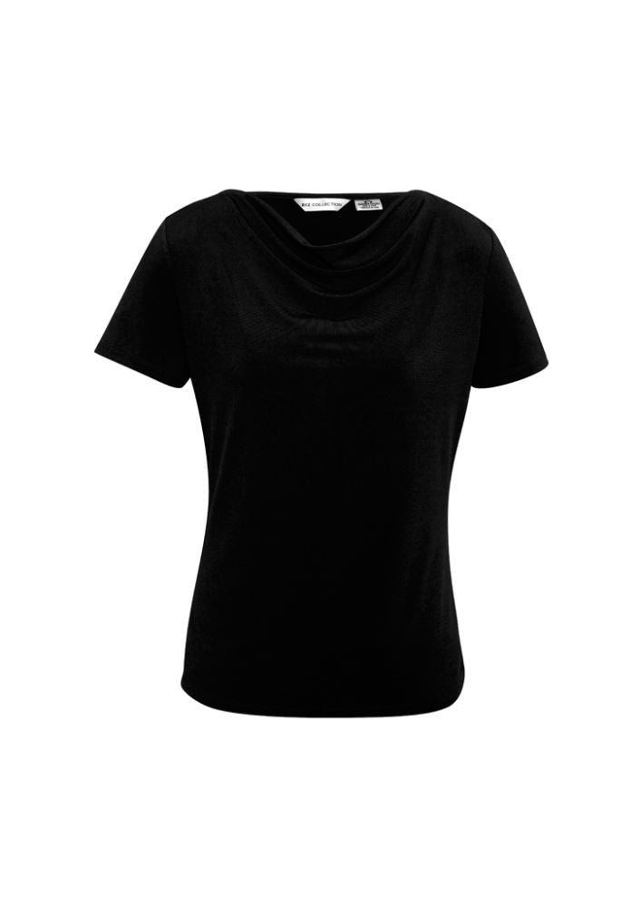 Black Ladies Ava Drape Knit Top for size 20, featuring a sophisticated draped neckline and breathable fabric for all-day comfort.