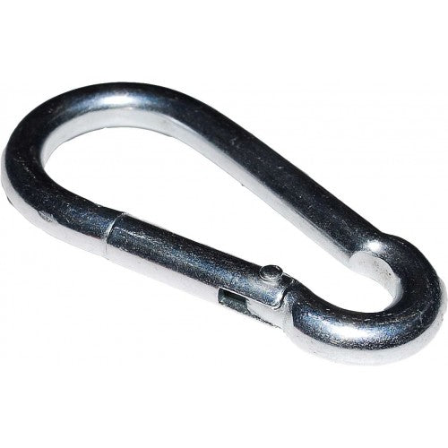 Karabiners Pear Shape Z.P. 80 X 8mm: Durable zinc plated steel, lightweight, spring-loaded, ideal for quick attachment in outdoor activities.