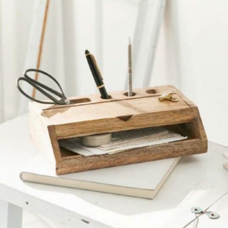 Wooden organizer (25cm) in solid timber for stylish, functional storage of stationery and documents in any room.
