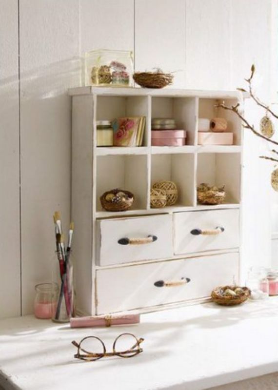 White wall organiser (54cm) with 3 drawers and shelving, perfect for decluttering and enhancing home decor.