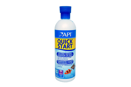 API Quick Start 473ml bottle, designed for instant fish addition and healthy aquarium cycling, suitable for fresh and saltwater.