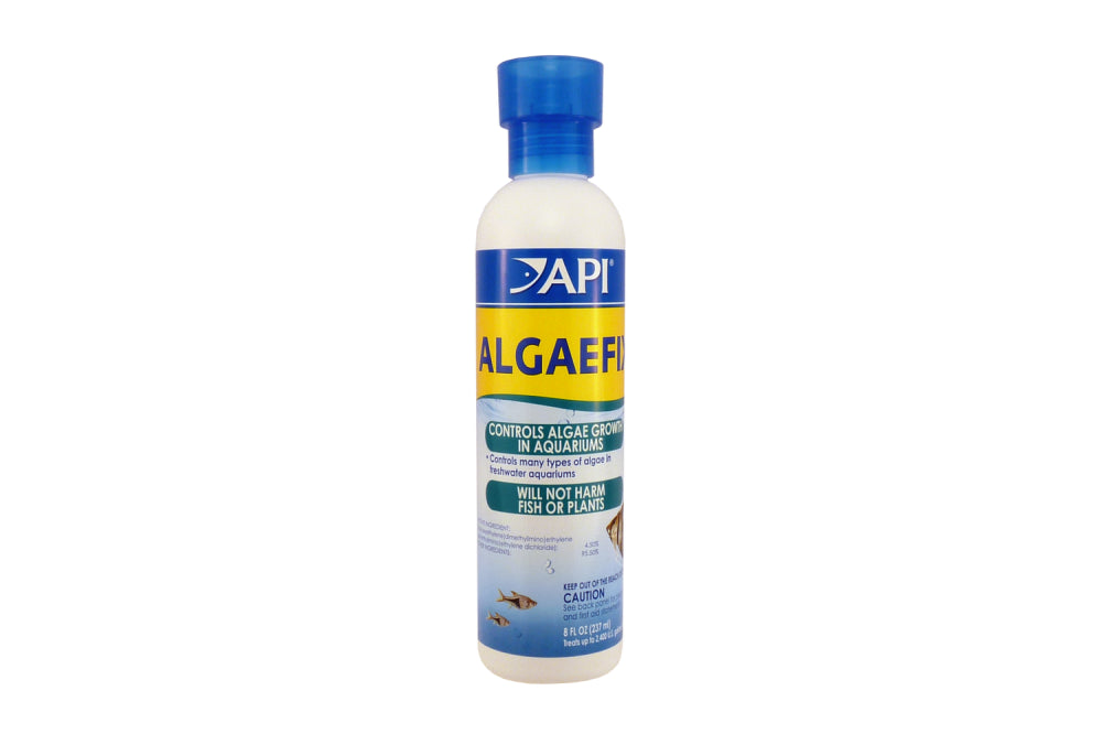 Bottle of API Algaefix - 237ml, a powerful solution to effectively control algae in freshwater aquariums for clear water.